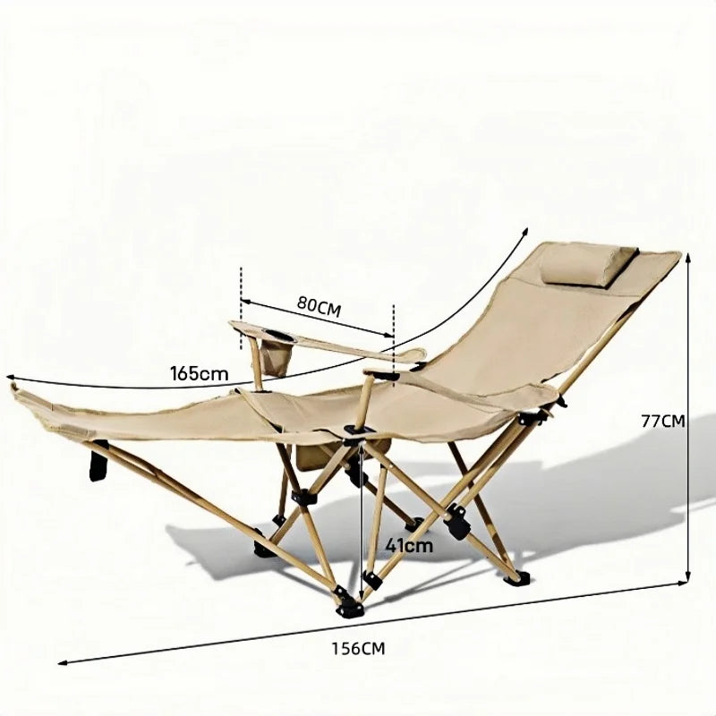 Outdoor Folding Lounge Chair 4 Gear Adjustable Angle Recliner Lightweight Fishing Chair Portable Camping Chair With Foot Support