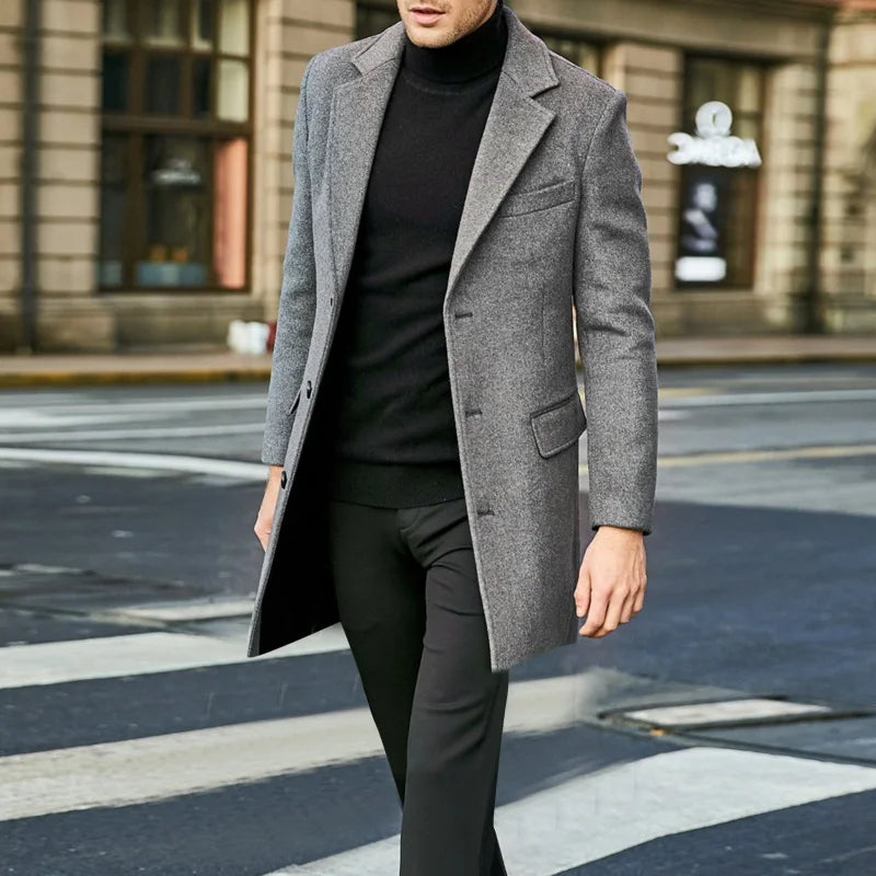 Autumn Winter Men's Casual Wool Coat British Style Men's Long Sleeve Wool Jacket Lined