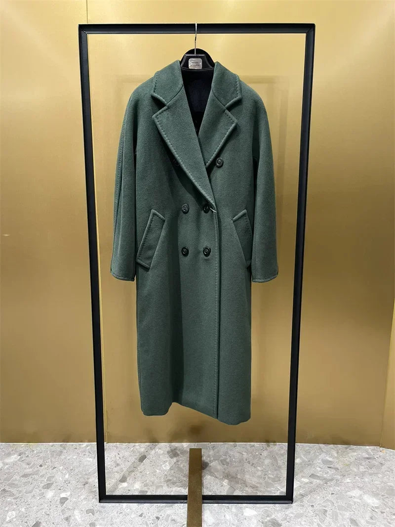 101801 90% Wool 10% Cashmere Coat Women's Medium Long Classic Double Row Button Wool Coat