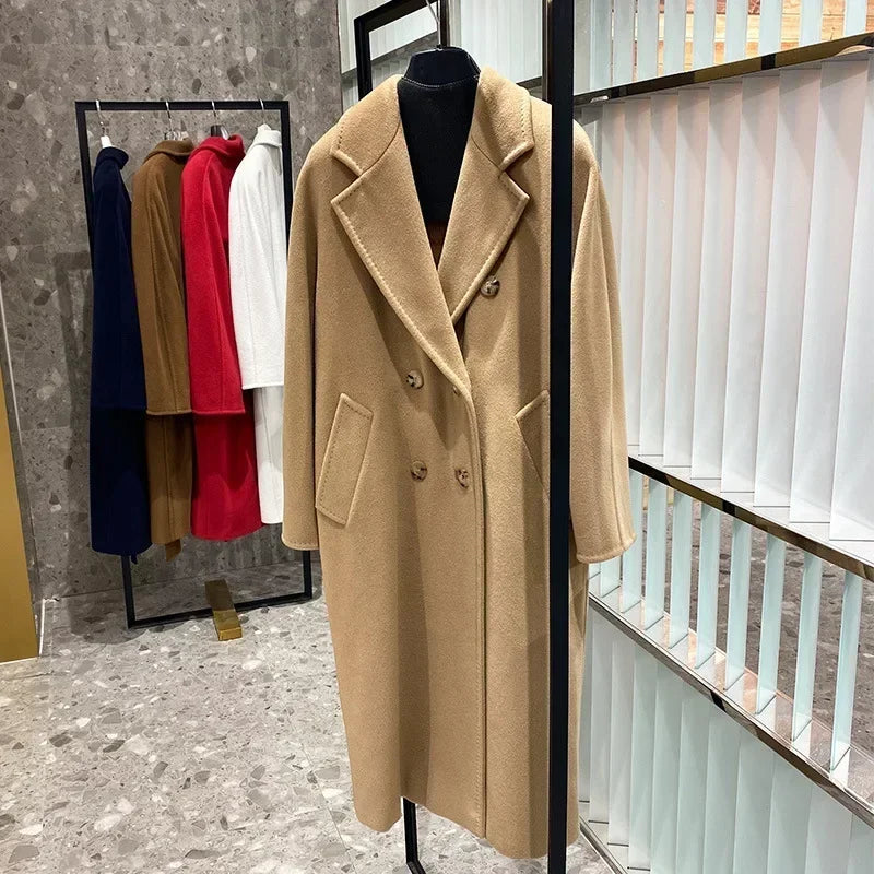 101801 90% Wool 10% Cashmere Coat Women's Medium Long Classic Double Row Button Wool Coat