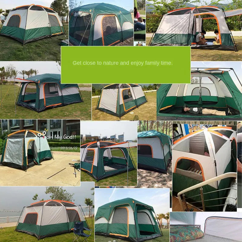 Portable Thickened Camping Tent for Family, Outdoor Large Tent, Rainproof and Waterproof, 2-Person, One Hall, 3-12 Person