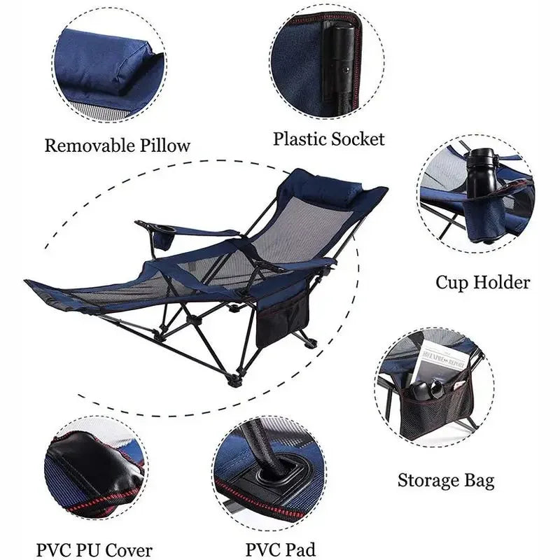 Portable Folding Camping Lounger Chair Adjustable 2 In1 Recliner Removable Outdoor Chaise Tourist Picnic Backrest Chair