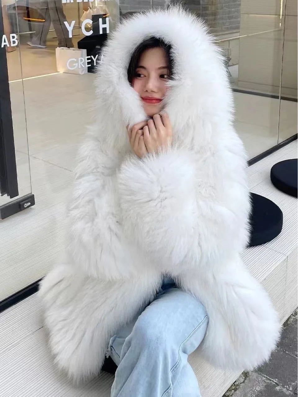 Autumn Winter Women Manual Double sided Weave Quality Real Fox Fur Coat 100% Natural Fur Jacket Loose Hooded New Streetwear