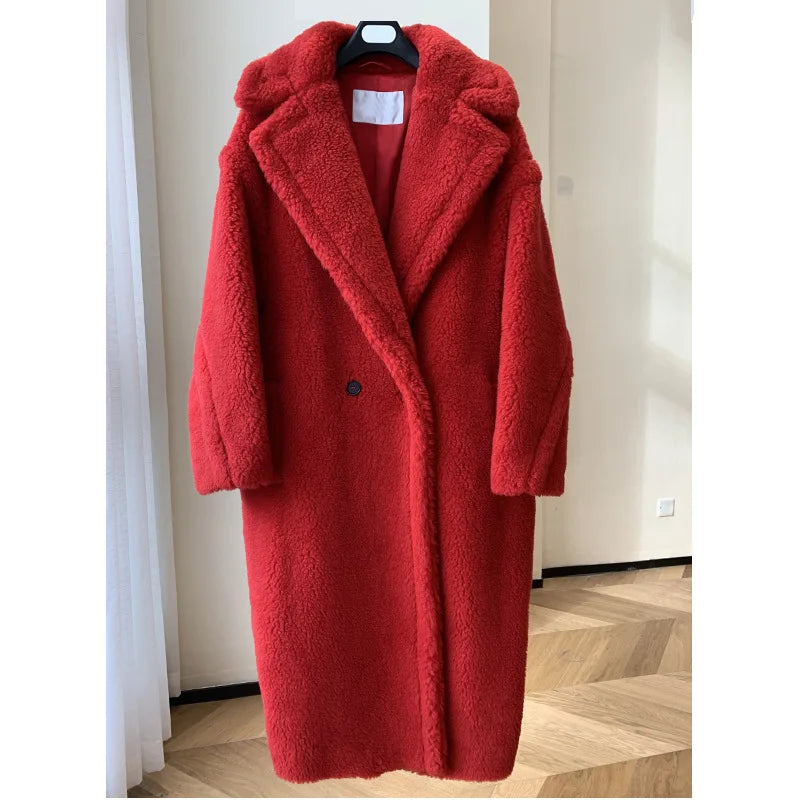 New M House teddy Bear coat silhouette Teddy grain alpaca fleece coat lady  MIDI style