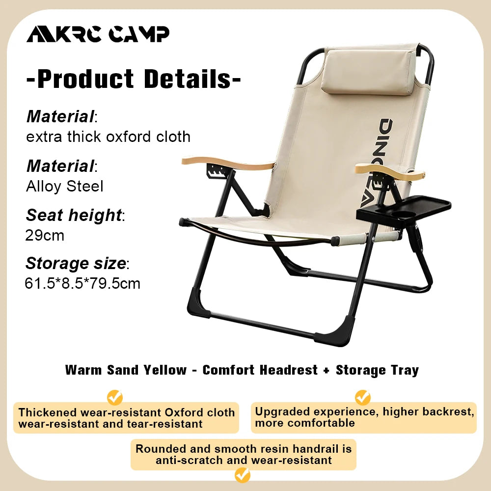 KRC CAMP Angle Adjustable Camping Chair with Detachable Pillows Folding Chair for Camping Fishing Hiking