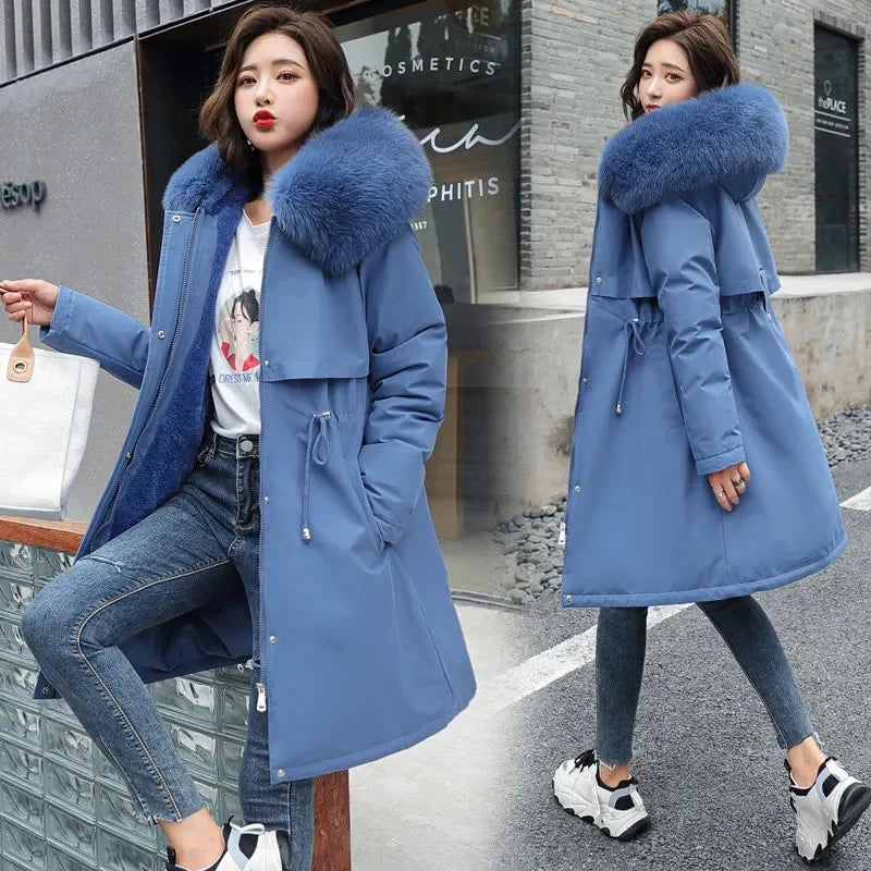 Winter Jacket 2023 New Women Parka Clothes Long Coat Wool Liner Hooded Jacket Fur Collar Thick Warm Snow Wear Padded Parka 6XL