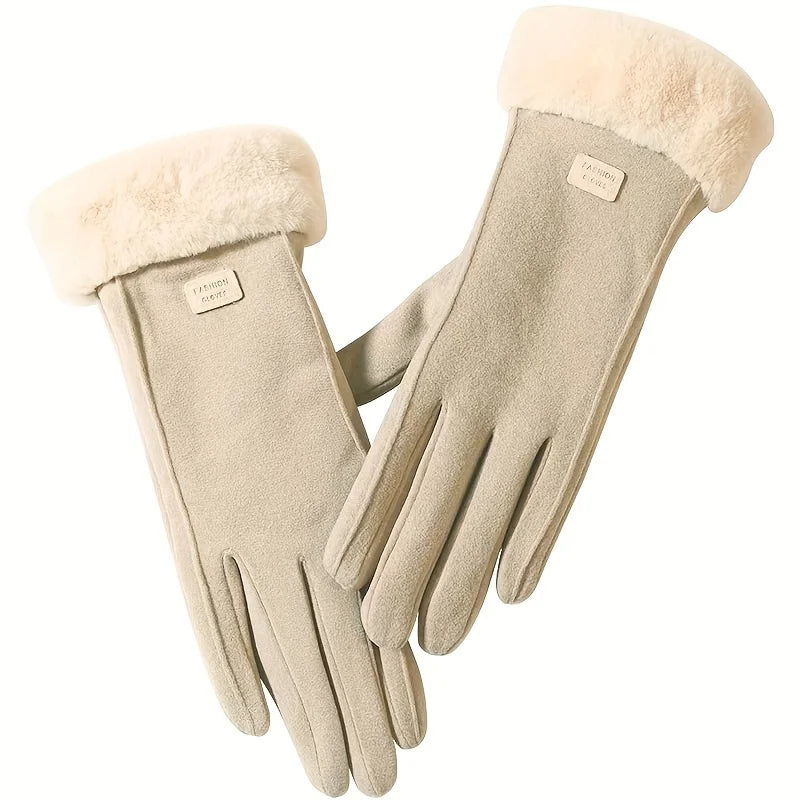 Women Touch Screen Gloves Fashion Mittens Autumn Winter Warm Thin Cashmere Solid Cycling Drive Suede Fabric Elegant Windproof