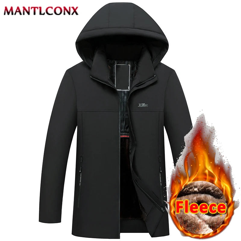 L-3XL Hooded Men's Winter Jacket Coat Fleece Lining Warm Snow Ski Working Coats Outdoors Windbreak Parkas with Zipper Pockets