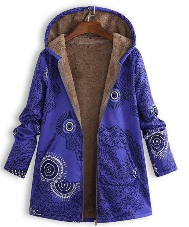 Women's Floral Jacket Large Size Warm Plush Retro Jacket Oversized Hooded Jacket Coats and Jackets Women Zip Hooded Coat