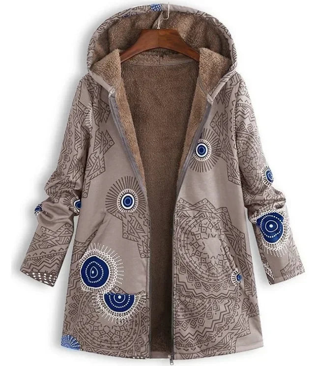 Women's Floral Jacket Large Size Warm Plush Retro Jacket Oversized Hooded Jacket Coats and Jackets Women Zip Hooded Coat