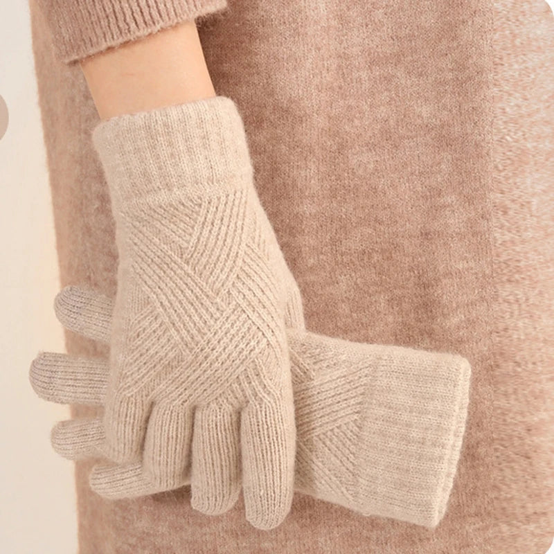 Fashion Cashmere Women Men Winter Cashmere Cold Protection Double-layer Thickening Warm Touch Screen Knitted Woolen Gloves