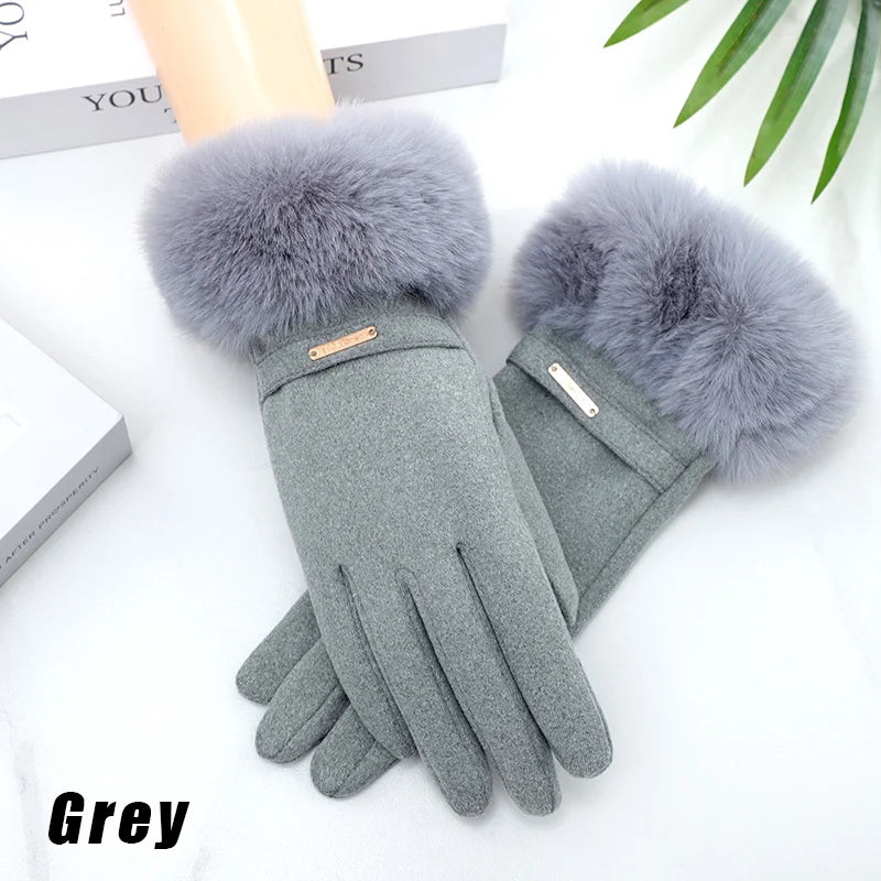 Women Touchscreen Gloves-Soft Double-Layered Faux Rabbit Fur For Ultimate Cold Weather Protection,Windproof,Water-Resistant