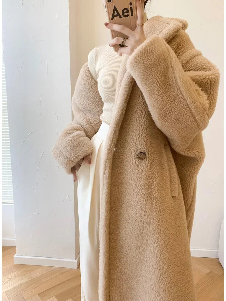 2024 winter new M home camel teddy bear coat female star with the same medium and long Teddy fur coat female