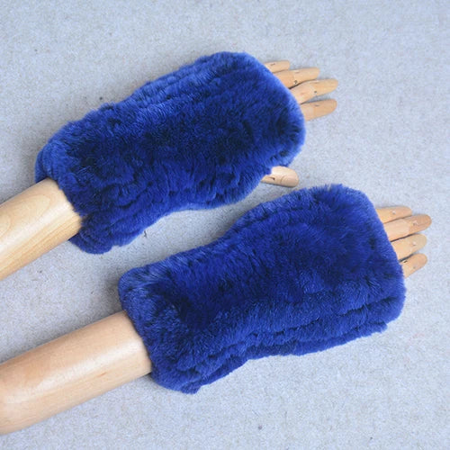 New Women 100% Real Genuine Knitted Rex Rabbit Fur Mittens Winter Warm Lady Real Fur Fingerless Gloves Handmade Knit Fur Mitten