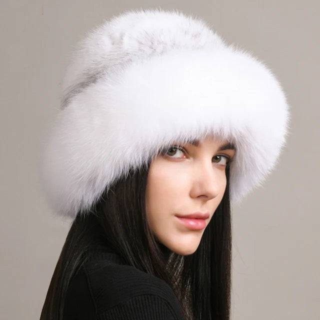 New Genuine Real Natural Knitted Mink Fur Hat Cap Luxury Women Handmade Knit Fashion Winter Headwear Warm Real Fox Fur Beanies