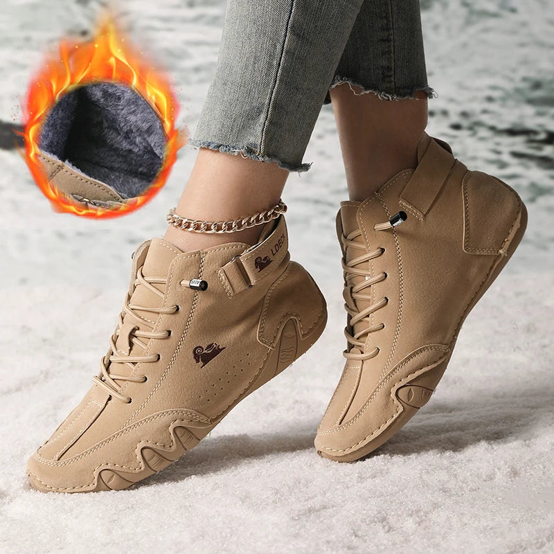 Boots for Women Winter Shoes Waterproof Ankle Boots Luxury Comfortable Warm Fur Plush Snow Boot Leather Casual Short Boots