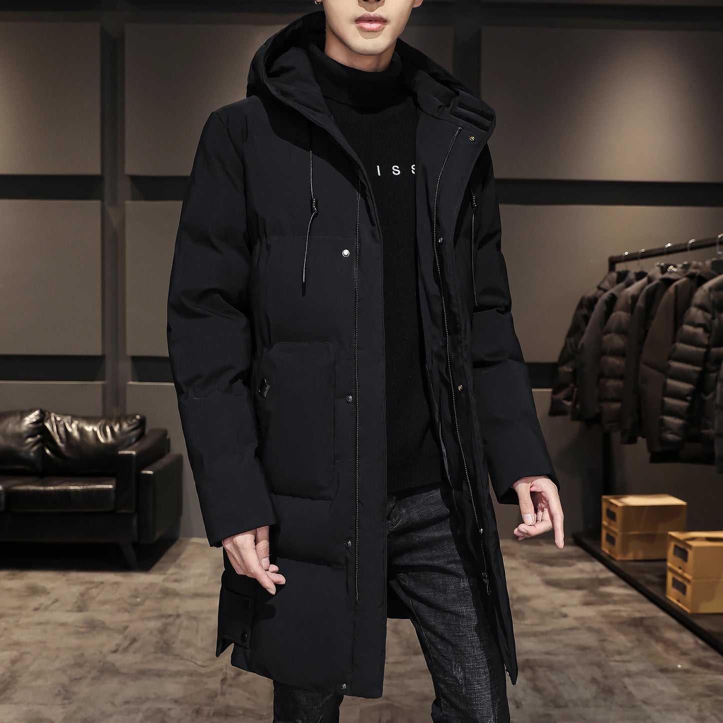 New Fashion High Quality Long Cotton-padded Coat Warm Simple Solid Color Thin Look High Trend All Quality Fabric Comfortable