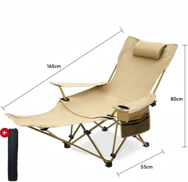 Outdoor Folding Lounge Chair 4 Gear Adjustable Angle Recliner Lightweight Fishing Chair Portable Camping Chair With Foot Support