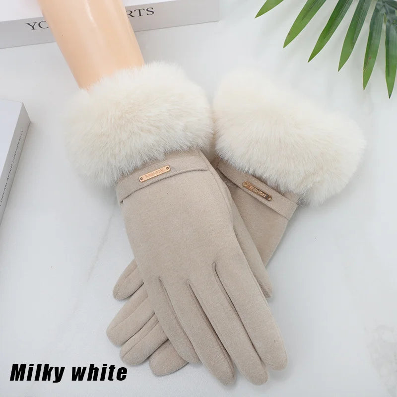 Women Touchscreen Gloves-Soft Double-Layered Faux Rabbit Fur For Ultimate Cold Weather Protection,Windproof,Water-Resistant