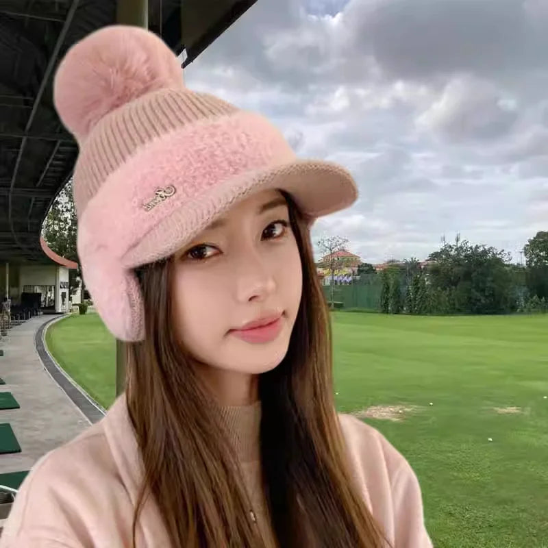 Winter Hat for Women 2024 New Fashion Winter Warm Ear Wing Knitted Cap Baseball Cap Outdoor Sports Windproof Ponytail Hat Visor