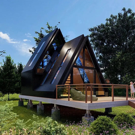 Resort A frame Villa Christmas triangle shape wood house, A-frame triangle Villa prefab home, resort holiday wooden hotel