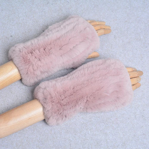 New Women 100% Real Genuine Knitted Rex Rabbit Fur Mittens Winter Warm Lady Real Fur Fingerless Gloves Handmade Knit Fur Mitten