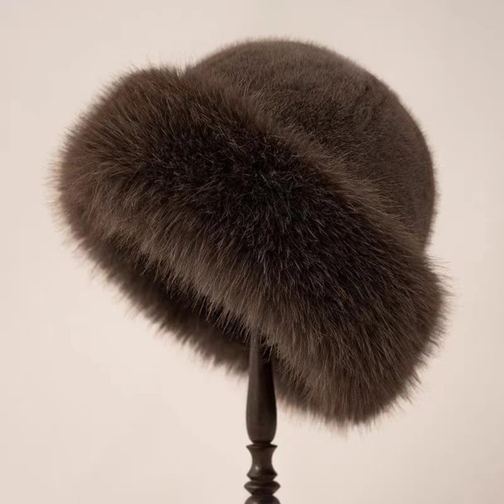 1Pcs Winter Women's Warm Hat with Thick Velvet Imitation Fur Fashion Fisherman's Hat Outdoor Windproof Ear Protection Hat