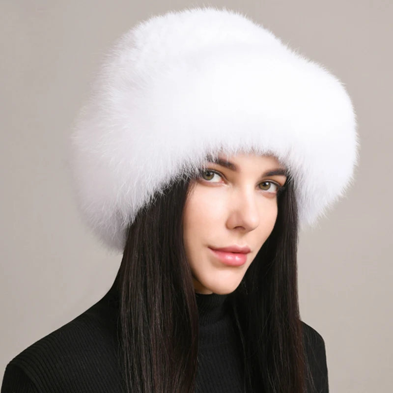 New Genuine Real Natural Knitted Mink Fur Hat Cap Luxury Women Handmade Knit Fashion Winter Headwear Warm Real Fox Fur Beanies