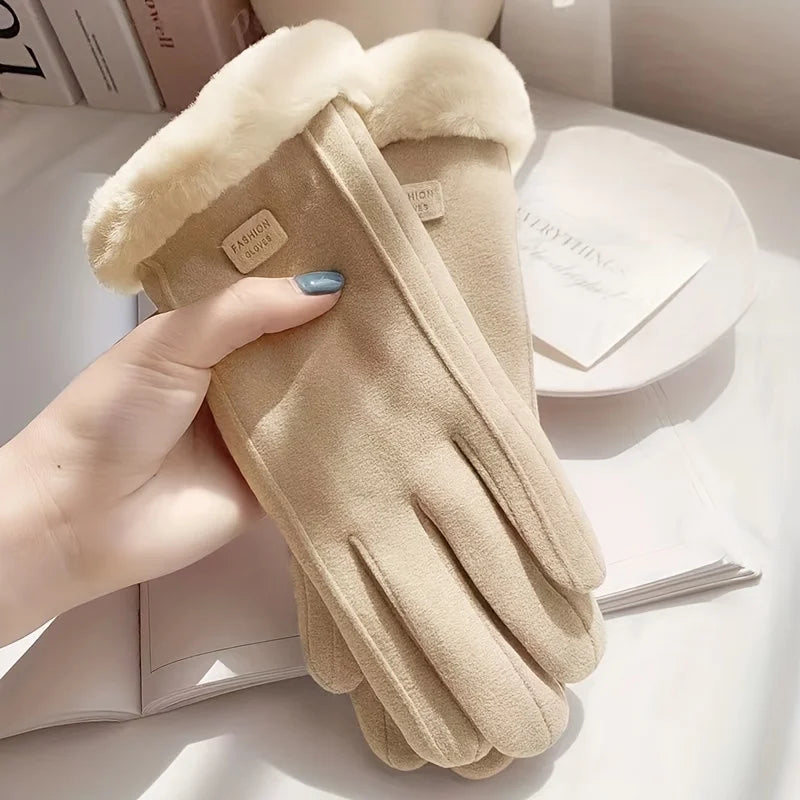 Women Touch Screen Gloves Fashion Mittens Autumn Winter Warm Thin Cashmere Solid Cycling Drive Suede Fabric Elegant Windproof