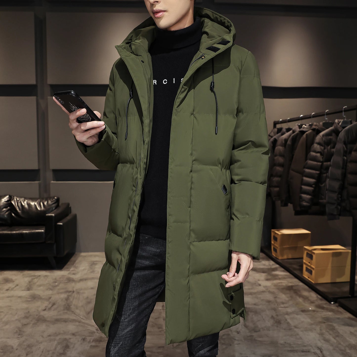 New Fashion High Quality Long Cotton-padded Coat Warm Simple Solid Color Thin Look High Trend All Quality Fabric Comfortable