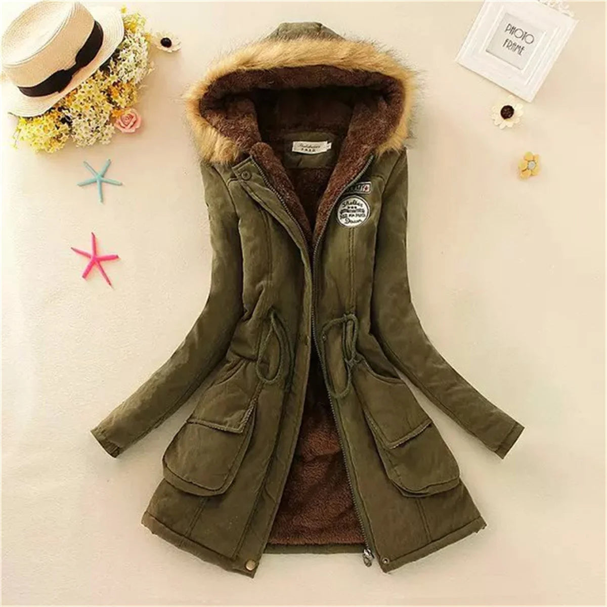 Fleece Lined Hood Down Jacket Winter Coat for Women Warm Drawstring Padded Parkas Korean Casual Streetwear Female Puffer Outwear