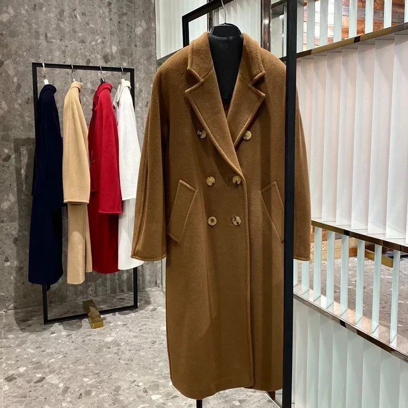 101801 90% Wool 10% Cashmere Coat Women's Medium Long Classic Double Row Button Wool Coat