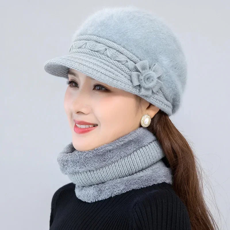 2024 Hot Women Winter Hat Keep Warm Cap Fur Lined Hat And Scarf Set Warm Hats For Female Casual Rabbit Fur Winter Knitted Hat