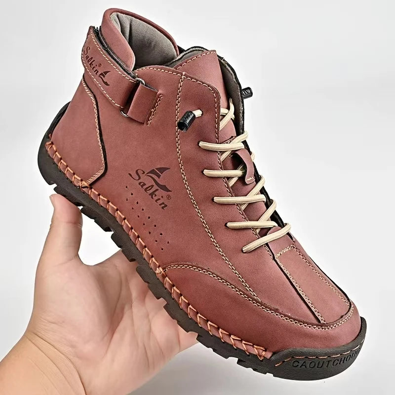 New 2024 Autumn Handmade Leather Men Boots Man Breathable Casual Leather Shoes Design Sneakers Men Ankle Boots Outdoor Boats