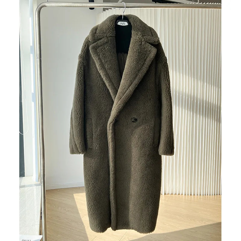 New M House teddy Bear coat silhouette Teddy grain alpaca fleece coat lady  MIDI style