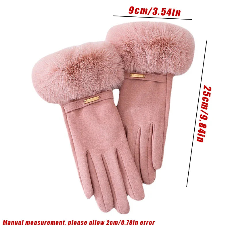 Women Touchscreen Gloves-Soft Double-Layered Faux Rabbit Fur For Ultimate Cold Weather Protection,Windproof,Water-Resistant