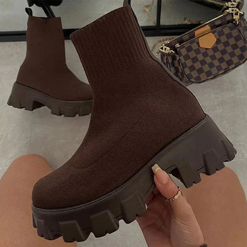 2024 Autumn Winter Couple Shoes Women Thick-Soled Casual Large Size Red Knitted Short Boots Fashion Women Boots Size 36-43