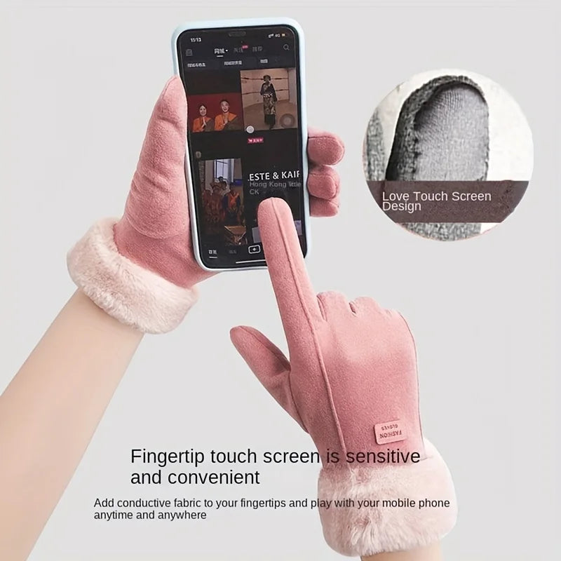 Women Touch Screen Gloves Fashion Mittens Autumn Winter Warm Thin Cashmere Solid Cycling Drive Suede Fabric Elegant Windproof