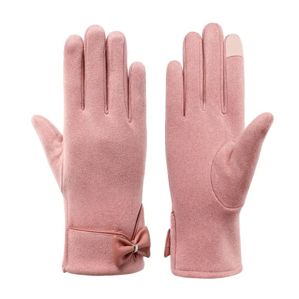 New Women Keep Warm Touch Screen Plus Velvet Inside Thicken Windproof Cycling Cute Lovely Bowknot Elegant Elasticity Soft Gloves