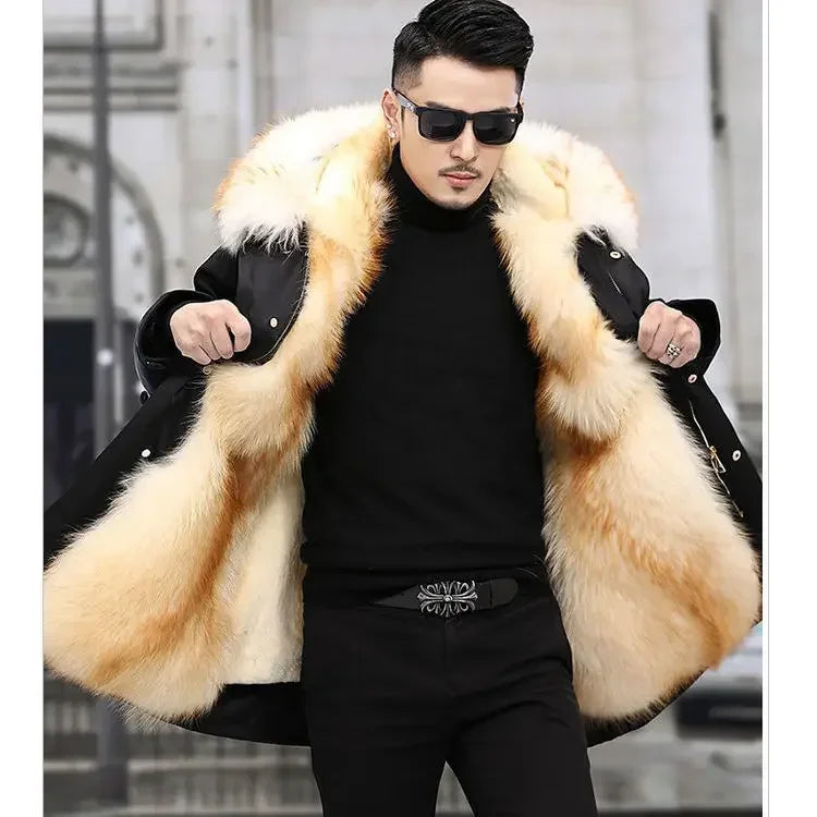 New Style Overcomes Men's Mink Inner Tank Winter New Item B Warm Fur Integrated Coat Imitation Mink Fur Medium Long Fur Coat