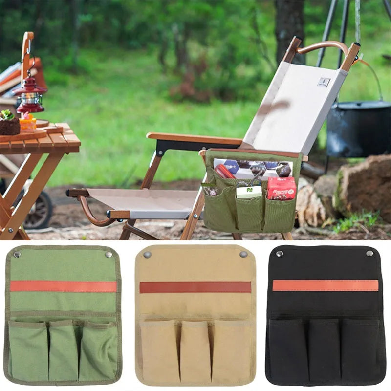 Outdoor Chair Side Pocket Portable Chair Armrest Hanging Bag Wear Resistance Storage Bag For Camping BBQ Gardening Fishing