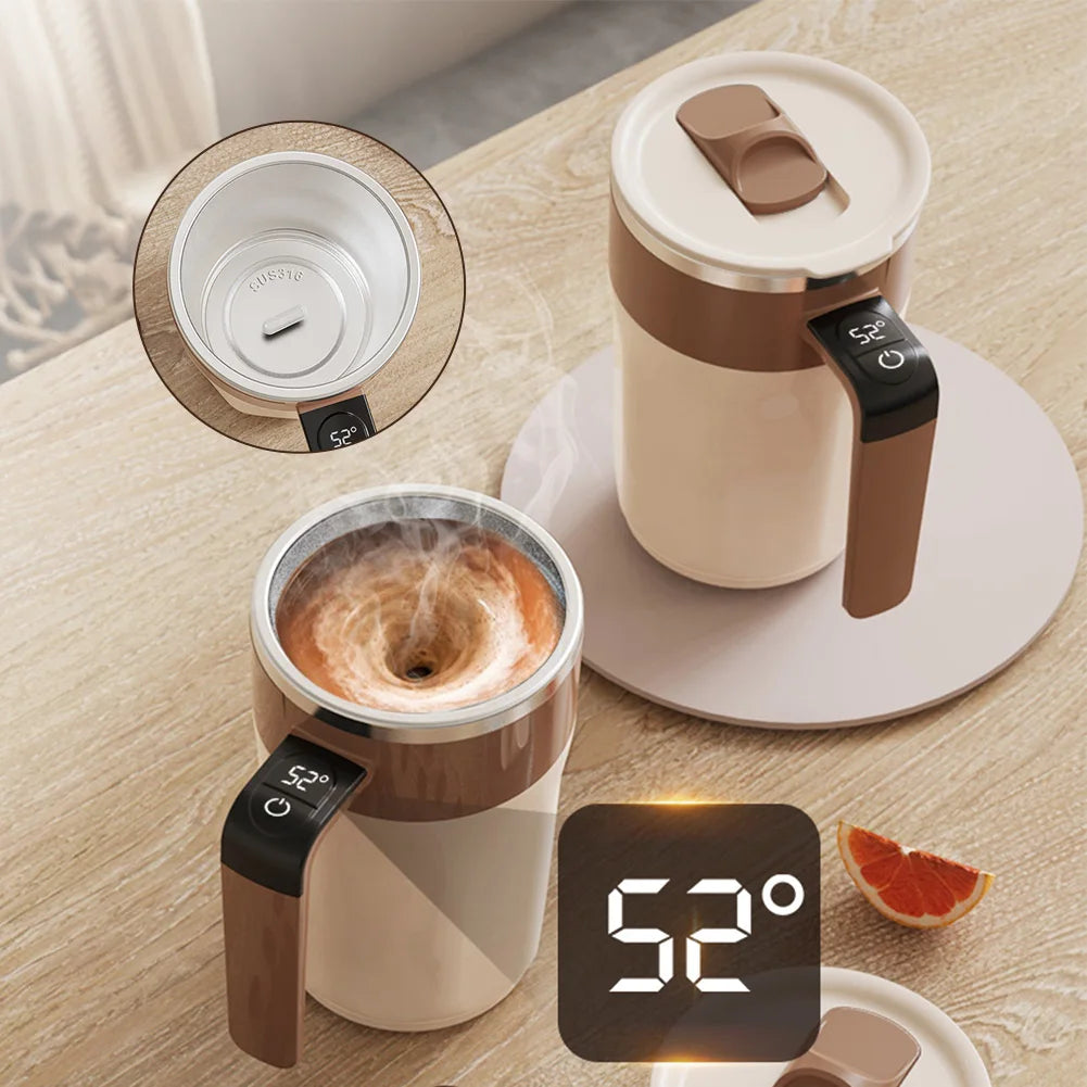 Self-stirring Coffee Mug Magnetic Stirring Cup Rechargeable Automatic Mixing Cup w/LCD Thermometer for Coffee Tea Hot Chocolate