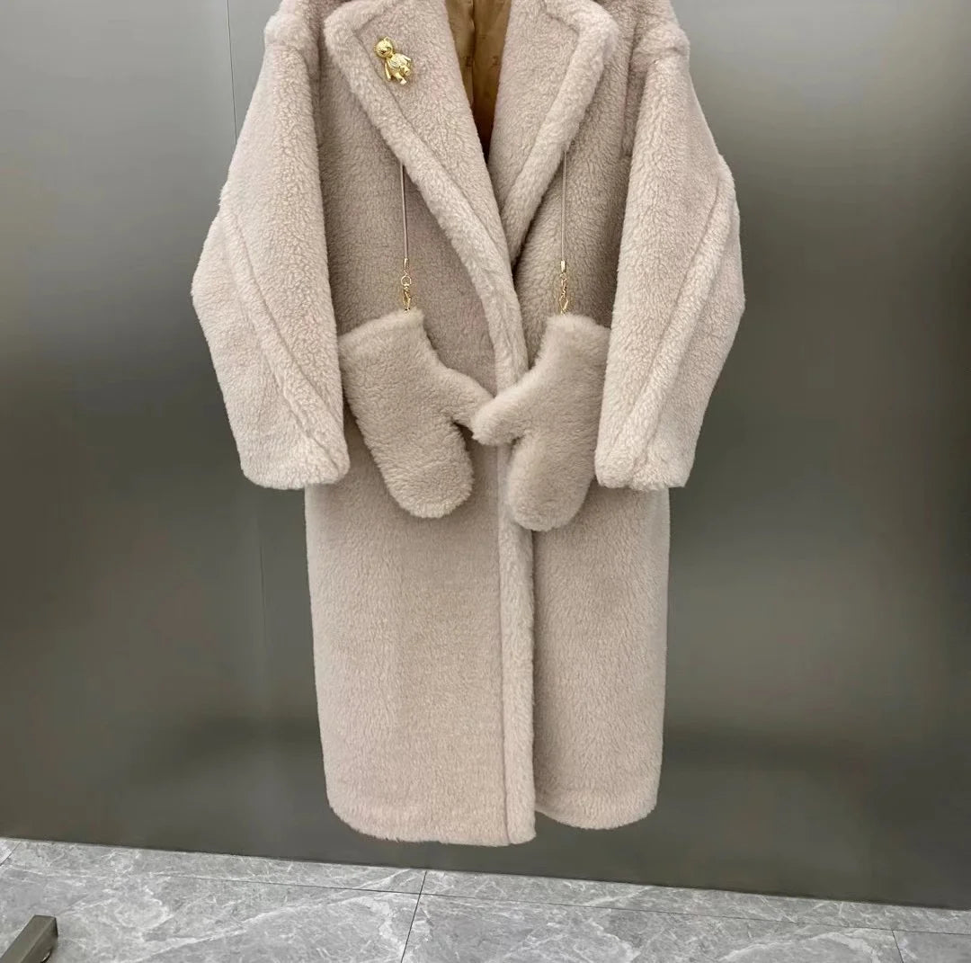 Max Teddy Coat 62% Alpaca 26% Wool 12% Silk Coat Winter Thicken Women's Coat With Hood