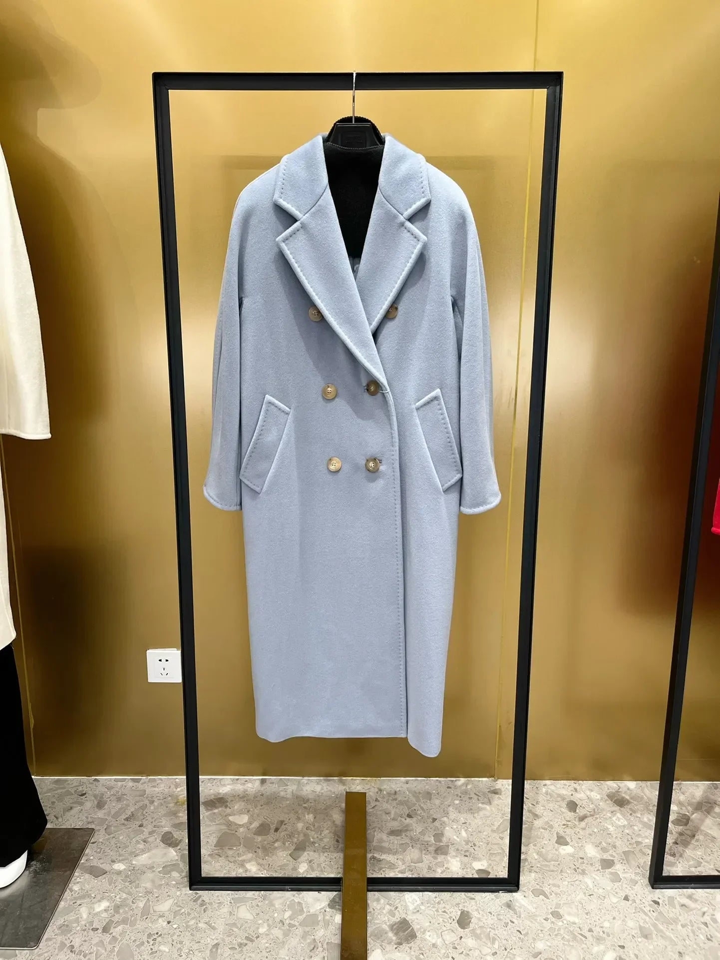 101801 90% Wool 10% Cashmere Coat Women's Medium Long Classic Double Row Button Wool Coat