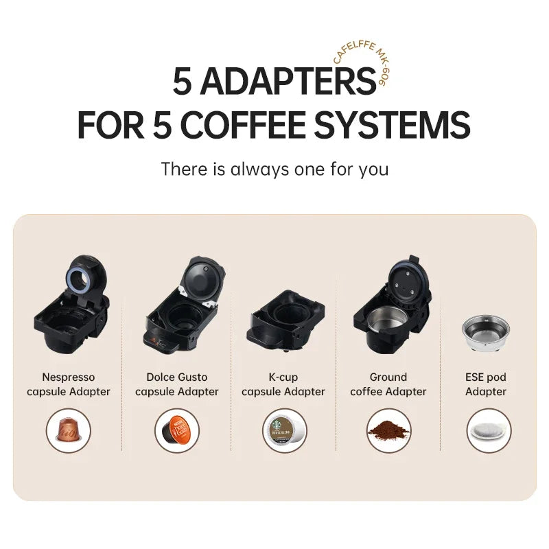 5 in 1 Black Espresso Portable Travel Hotel Room Mini Commercial Universal Capsule Coffee Machine 606