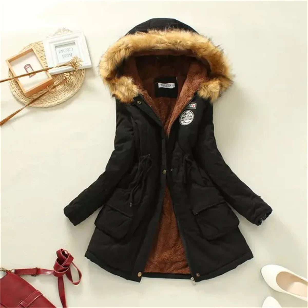 Fleece Lined Hood Down Jacket Winter Coat for Women Warm Drawstring Padded Parkas Korean Casual Streetwear Female Puffer Outwear