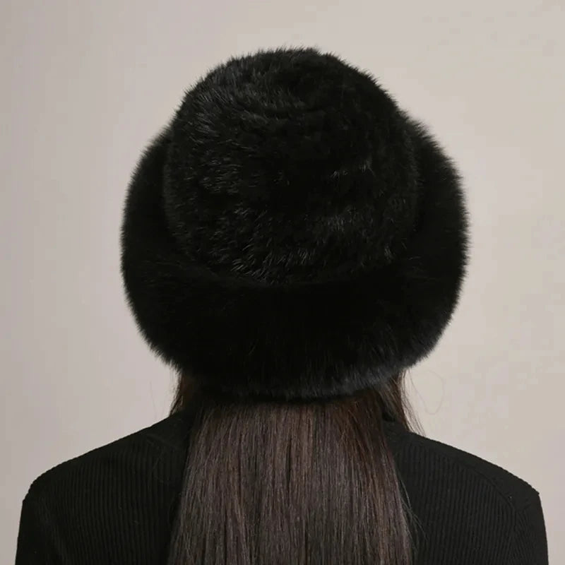 New Genuine Real Natural Knitted Mink Fur Hat Cap Luxury Women Handmade Knit Fashion Winter Headwear Warm Real Fox Fur Beanies