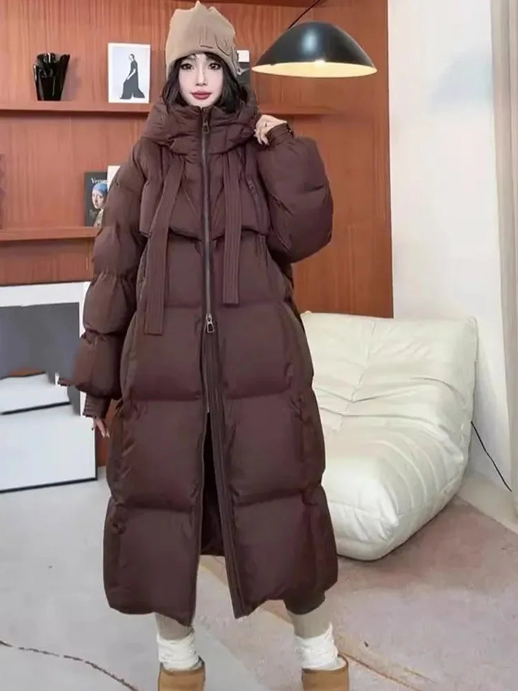 2024 Women Cotton Padded Jacket Korean Lady Long Styles Puffer Coat Autumn Winter Female Loose Thicken Warm Parkas Clothes