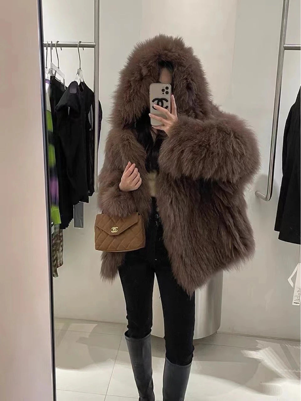 Autumn Winter Women Manual Double sided Weave Quality Real Fox Fur Coat 100% Natural Fur Jacket Loose Hooded New Streetwear