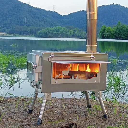 Camping Heating Stove Portable Tent Firewood Stove Glass Window Charcoal Burner